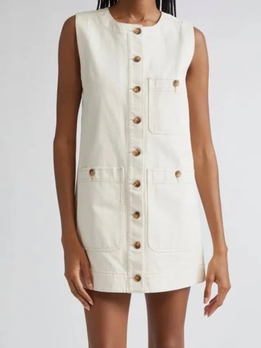Veronica Beard Cream Sleeveless Button-Front Mini Dress